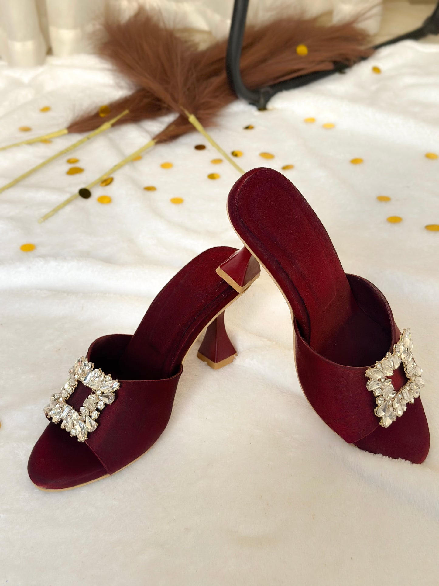 Maroon Luxe Buckle Heels