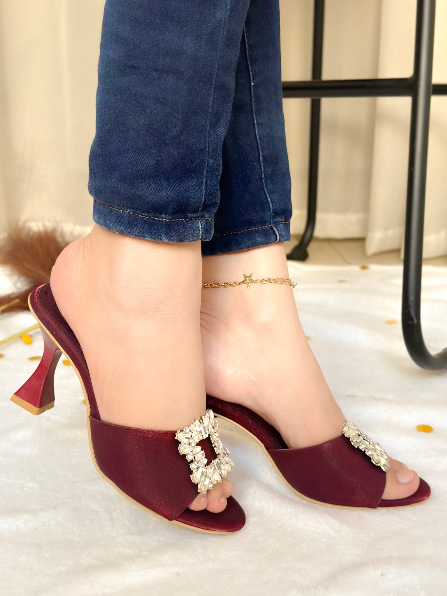 Maroon Luxe Buckle Heels