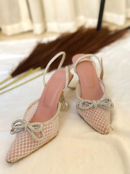 Nude Mesh Bow Heels
