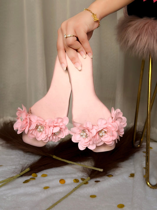 Blush Pink 3D Floral Slip-Ons