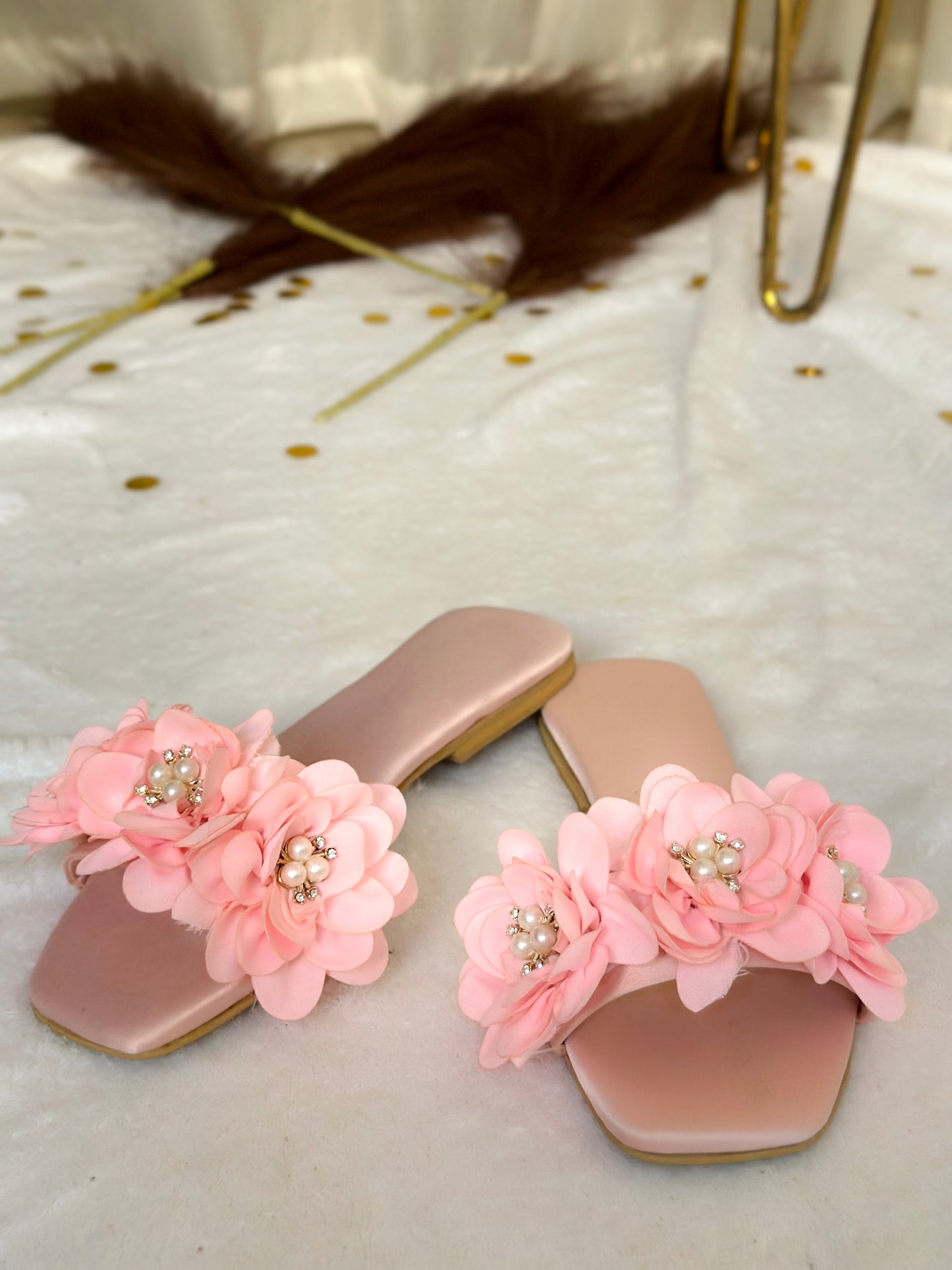 Blush Pink 3D Floral Slip-Ons
