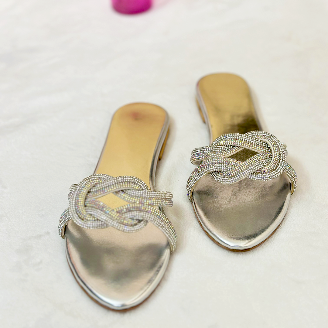 Crystal Knot Statement Flats (Silver)