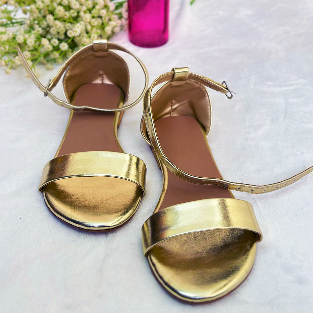 Luxe Metallic Gold Ankle-Strap Sandals