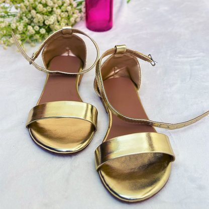 Luxe Metallic Gold Ankle-Strap Sandals